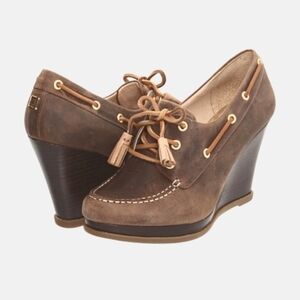 Sperry Top-Sider Seabourn Distressed Brown Oiled Leather Lace-up Wedge Pump 8
